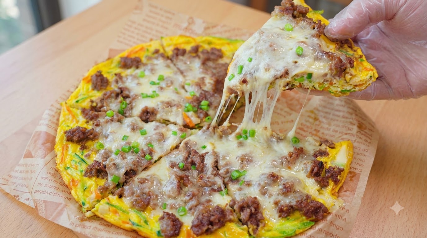 フライパンで作る 中華風ズッキーニと牛肉のピザ