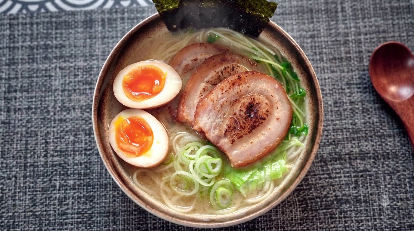 極上濃厚豚骨ラーメンの作り方｜自家製ロールチャーシューと半熟味玉添え