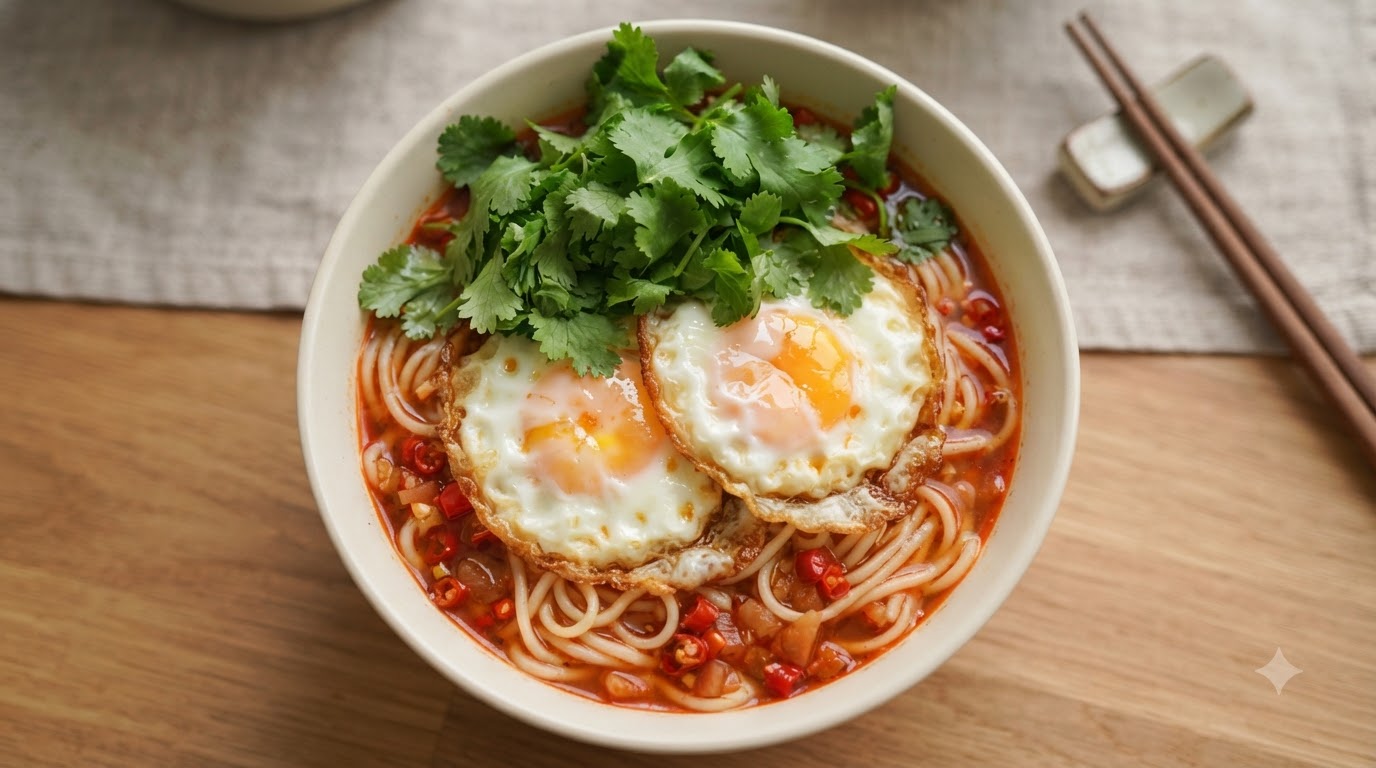 酸味漬物と唐辛子の酸辣スープ麺