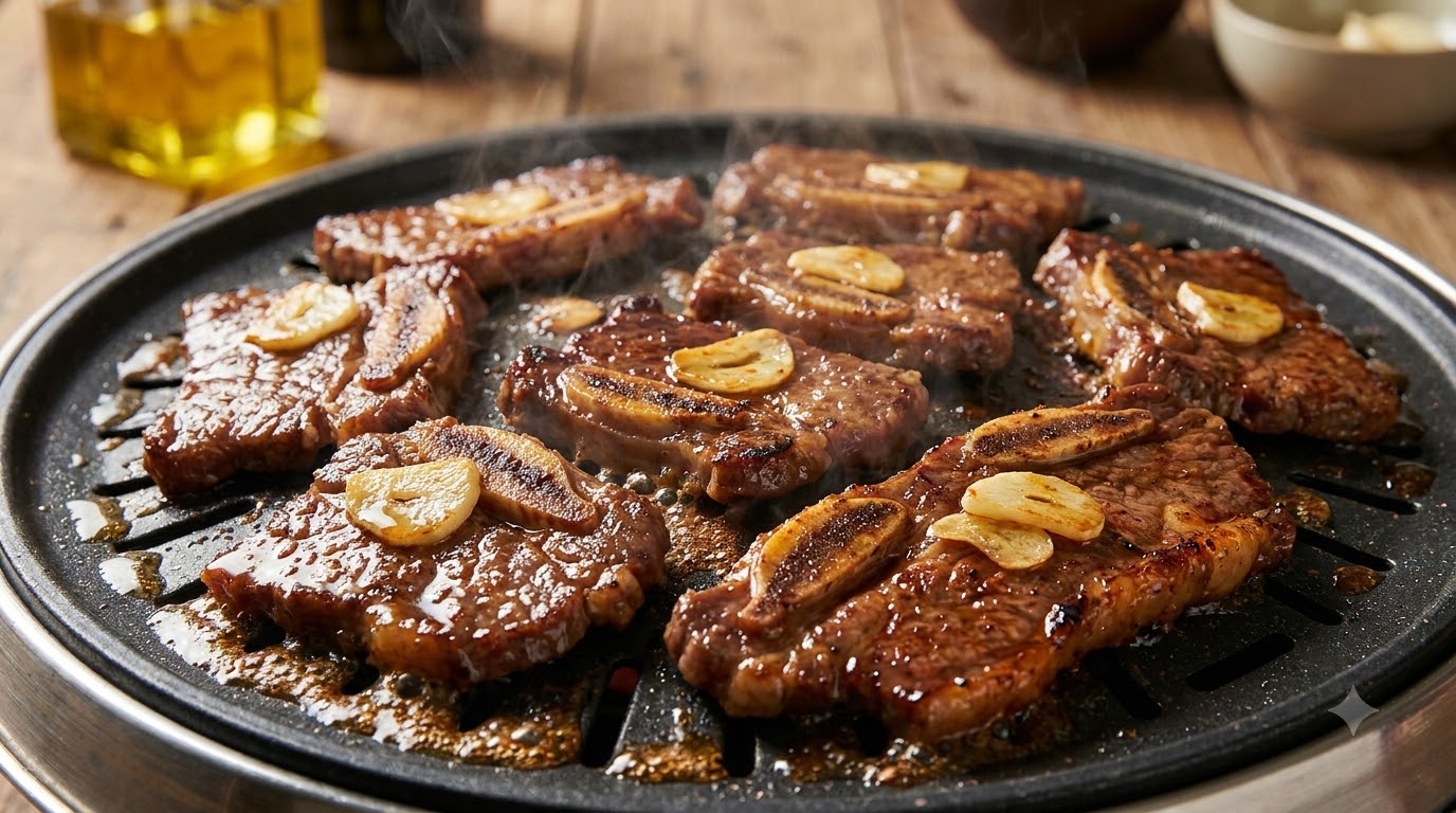 ジューシーな牛カルビの韓国風味付け焼き