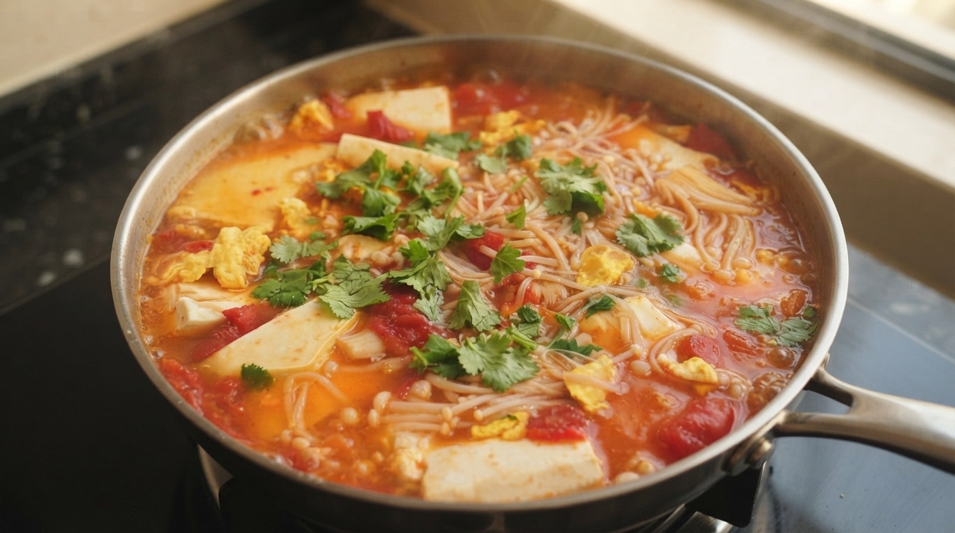 1分で完成！とろとろトマトと豆腐のヘルシースープ