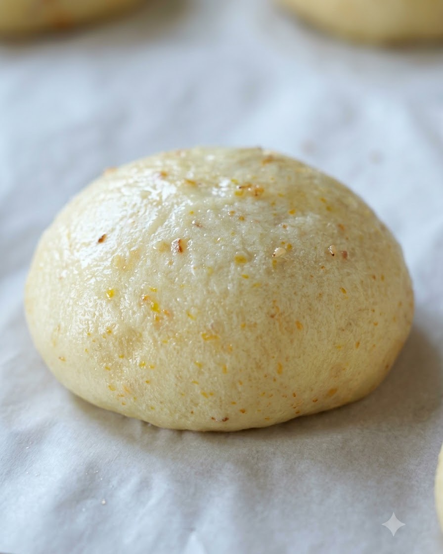 メープルシロップをハケで塗り、ごまを振りかけられている発酵済みのバーガーバンズ。