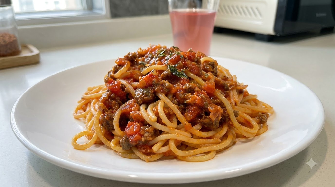 とろーりチーズがたまらない絶品ビーフとトマトのスパゲティ